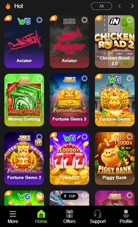 Home screen - win786 game app
