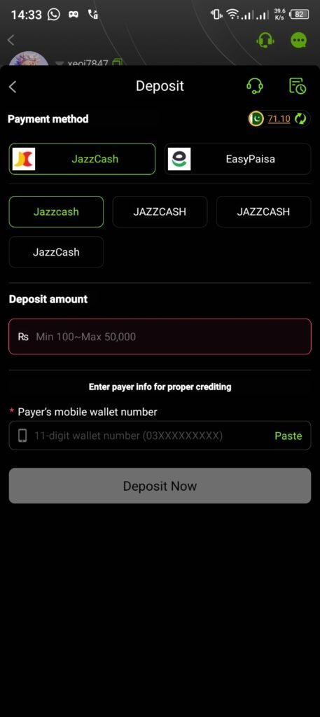 Deposit funds in win786 Game